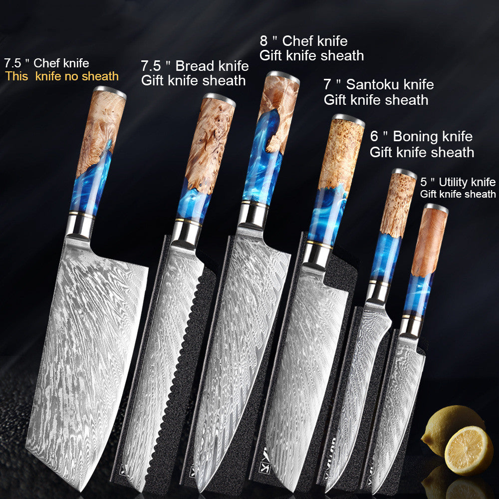 Blue & Tan Marble Japanese Chef's Knife Set