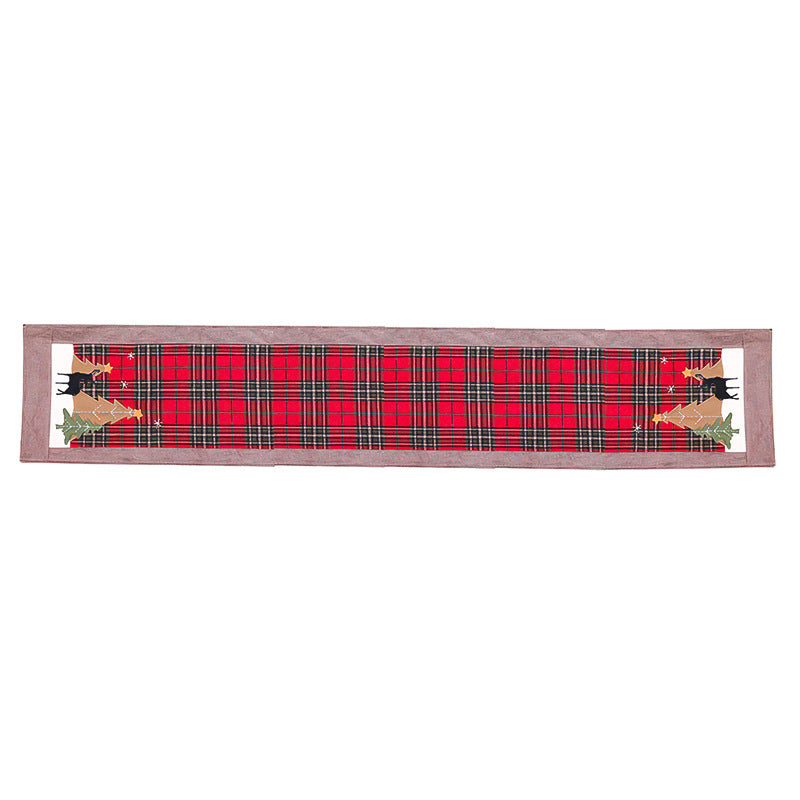 Table Linens: Red Plaid & Christmas Trees Table Runner