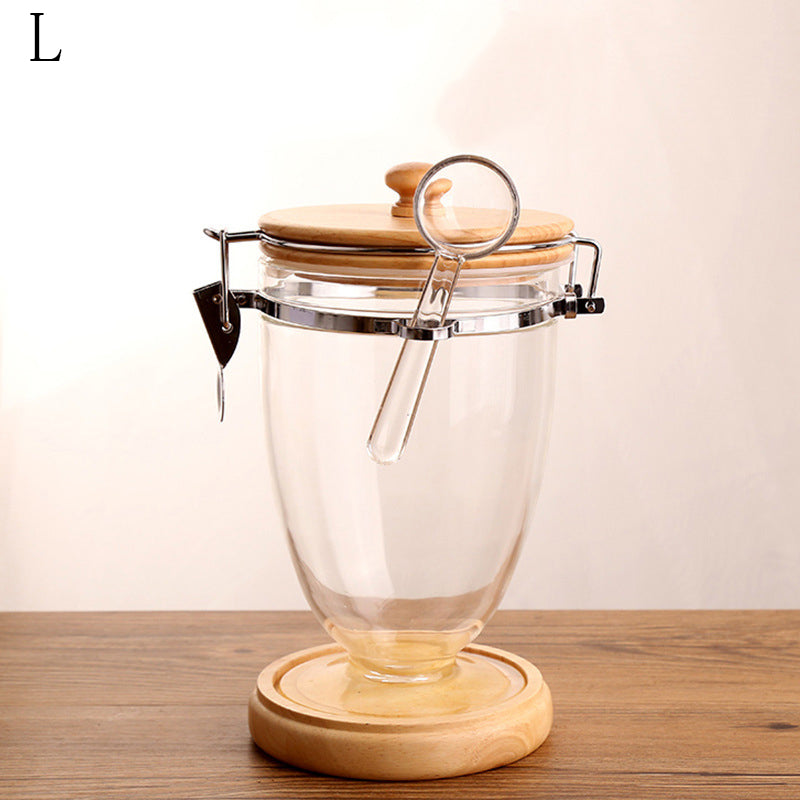 Clear Coffee Bean Urn & Oak Lid