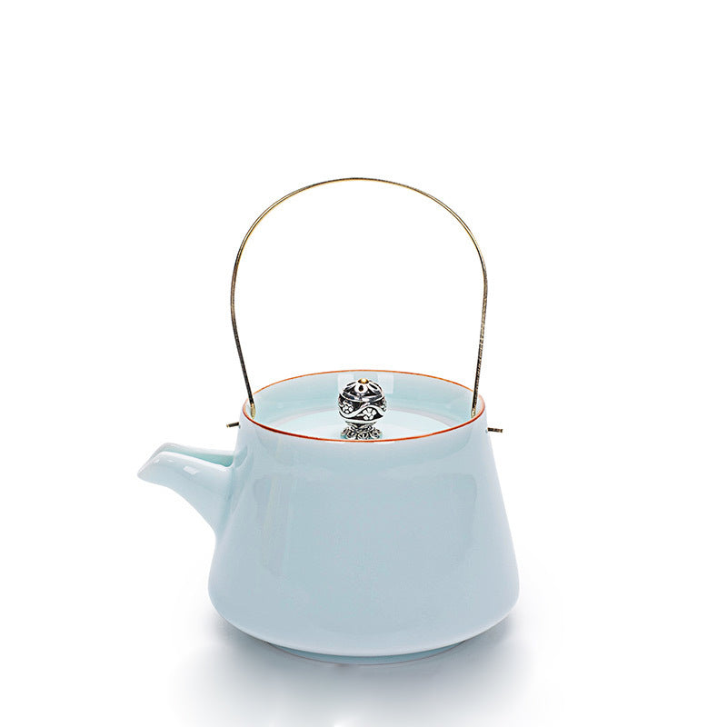 Celadon Glazed Kaolin Ceramic Teapot-Various Colors