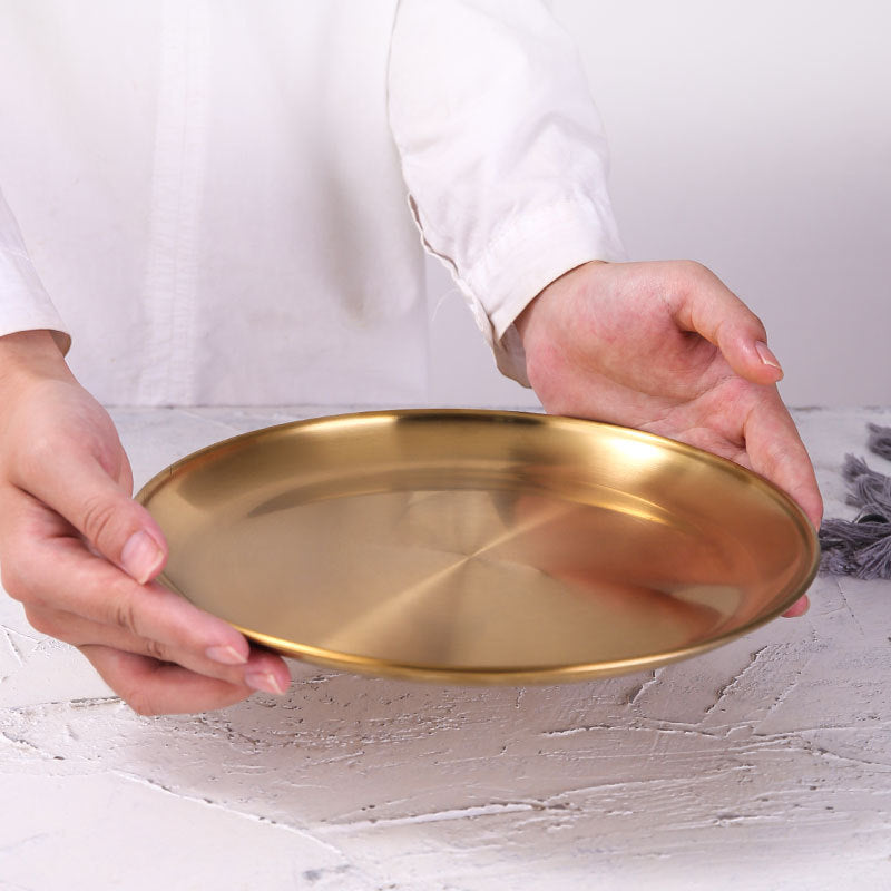 Round Gold and Silver Stainless Steel Serving Trays