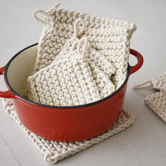 Kitchen Linens: 2PC Braided Rope Pot Holder-Coaster