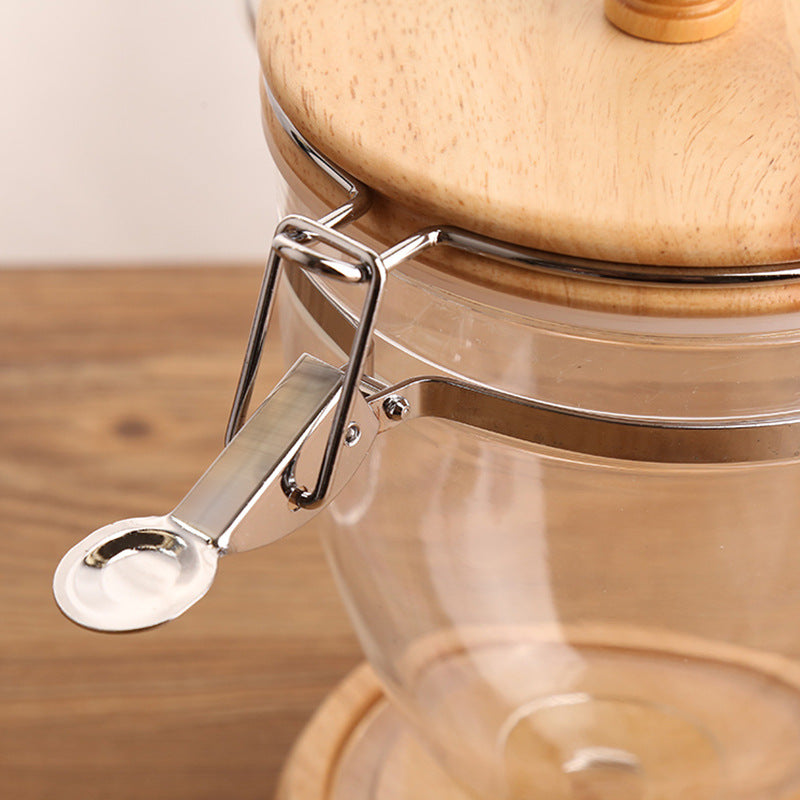 Clear Coffee Bean Urn & Oak Lid