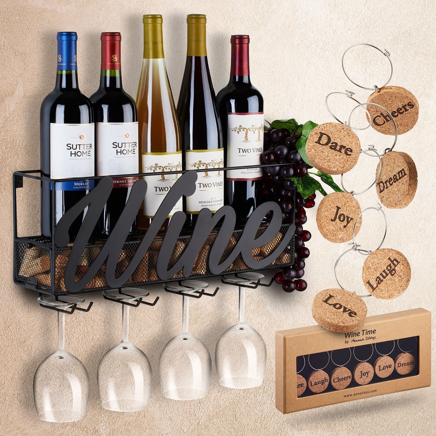 Wall Rack for Wine Bottle & Glasses