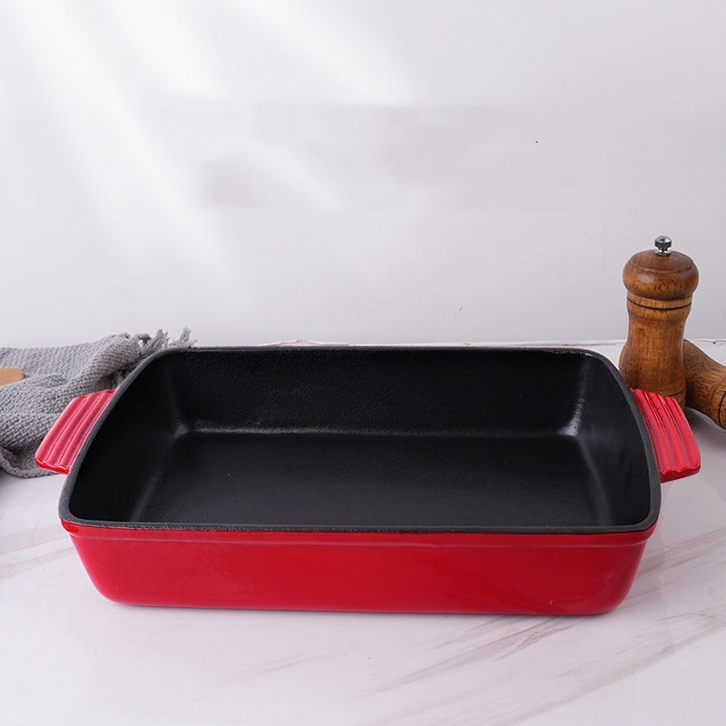 Red Enameled Cast Iron Baking Pan