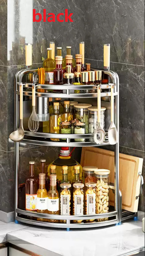 Silver or Black Stainless Steel Kitchen Corner Countertop Rack