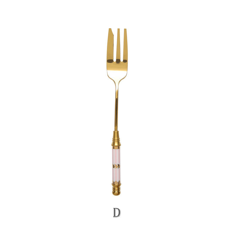 European Retro Stainless Steel Golden Dessert Fork