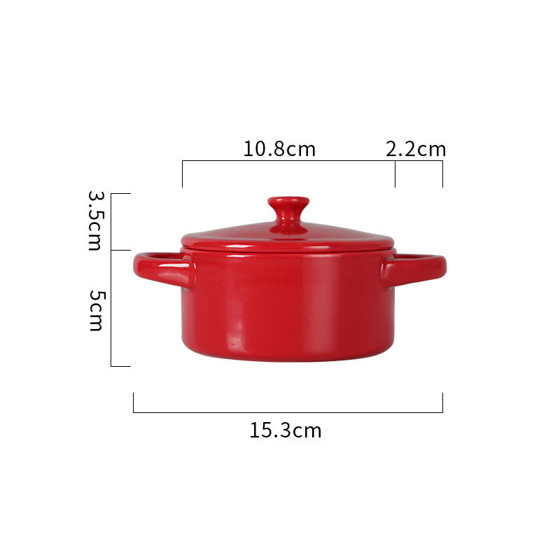 Ceramic Single Serving Bowl with Handles and Lid