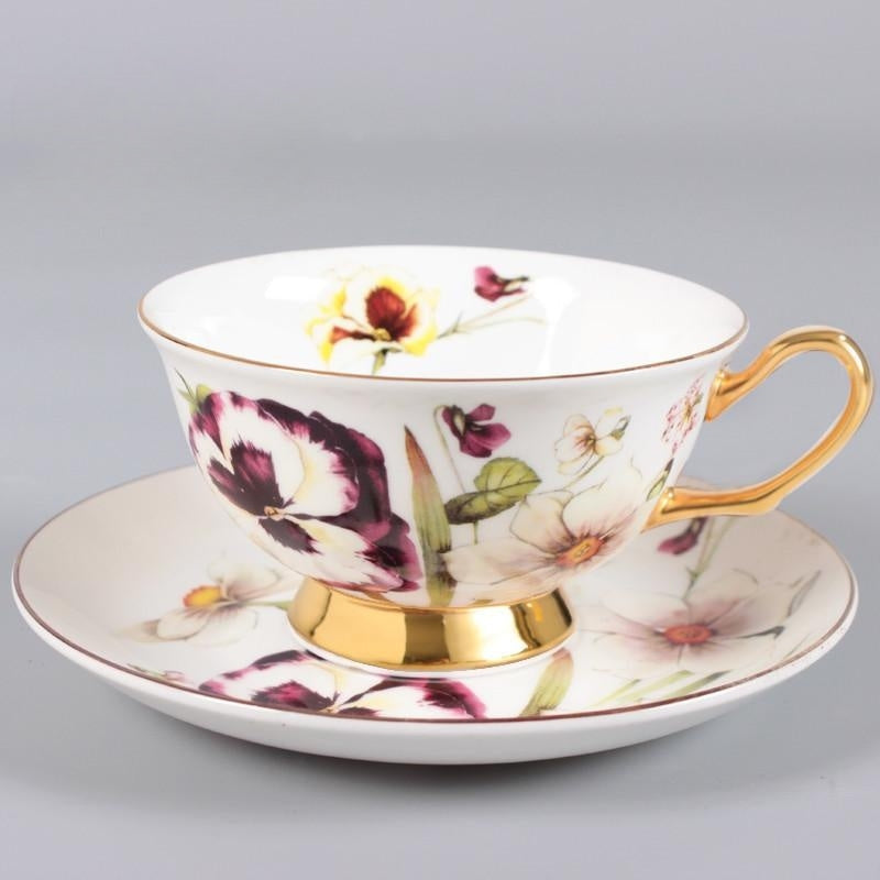 Bone China Flowers & Gold Tea Cups