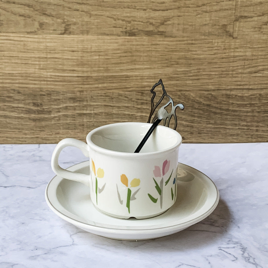 Dainty French Ceramic Tulip Cup & Saucer Set