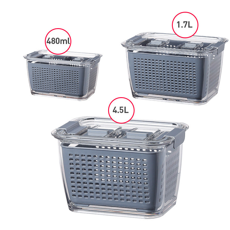 Grey Colander-Crisper w Partition-Various Sizes