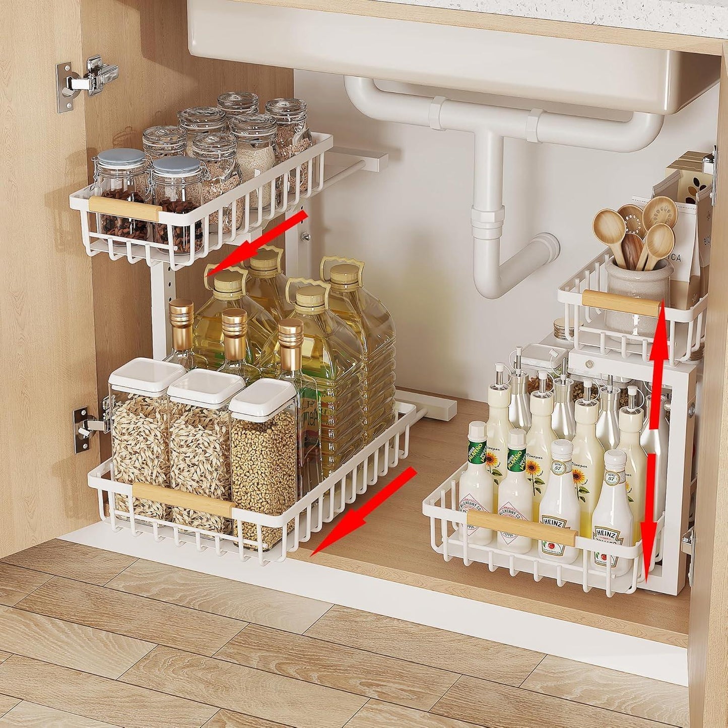 Metal Adjustable Height 2-Tier Pull-Out Storage Rack