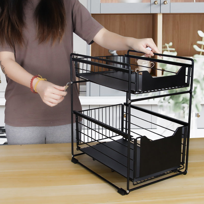 Multipurpose 2-Tier Heavy Duty Carbon Steel Pull-Out Rack