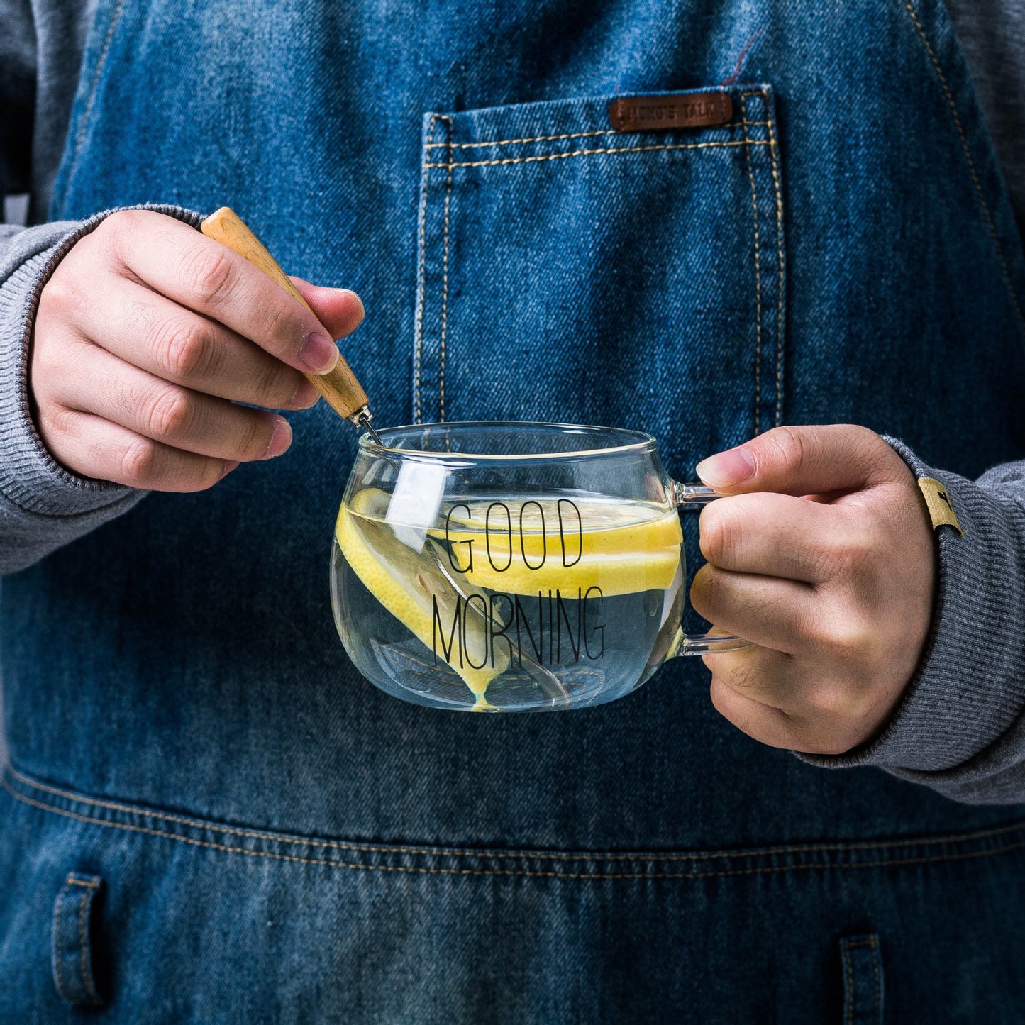 Tableware: "Good Morning" Clear Glass Mug with Handle