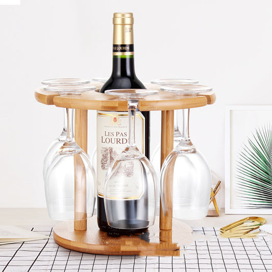 Bamboo Rack for 1 Wine Bottle & 6 Wine Glasses