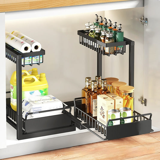 Kitchen Cabinet 2-Tier Pull-Out Organizer Rack