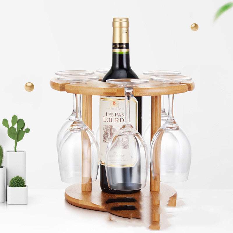 Bamboo Rack for 1 Wine Bottle & 6 Wine Glasses