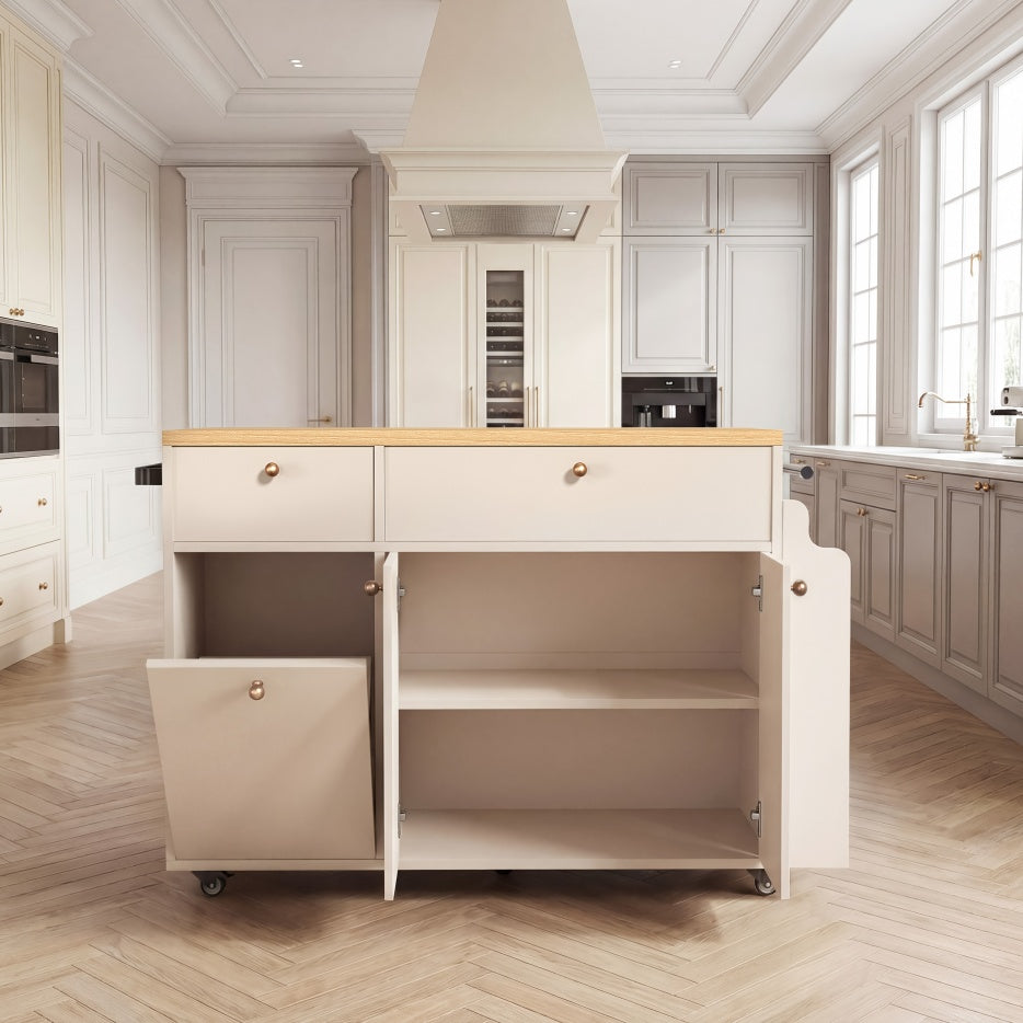 White Rolling Kitchen Island Storage Cart with Drop Leaf Extension