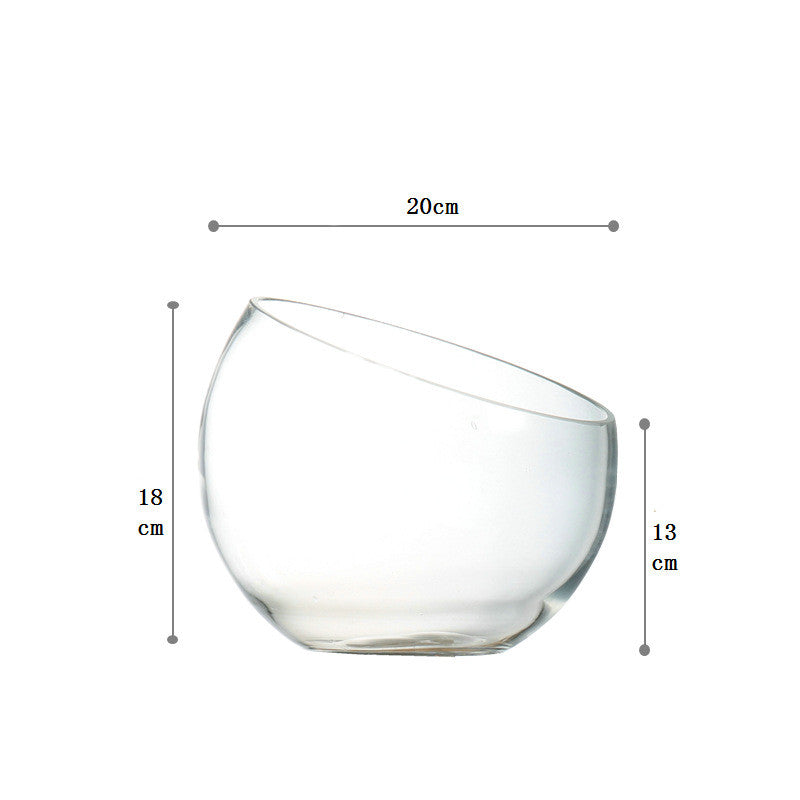 Tilted Round Glass Bowl with Beveled Mouth