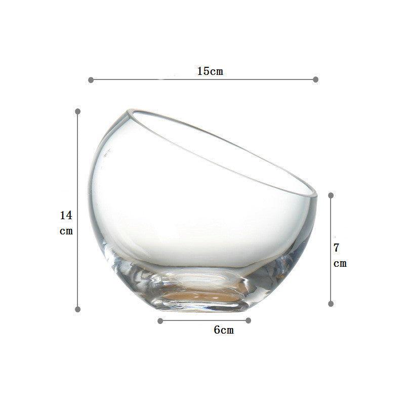 Tilted Round Glass Bowl with Beveled Mouth