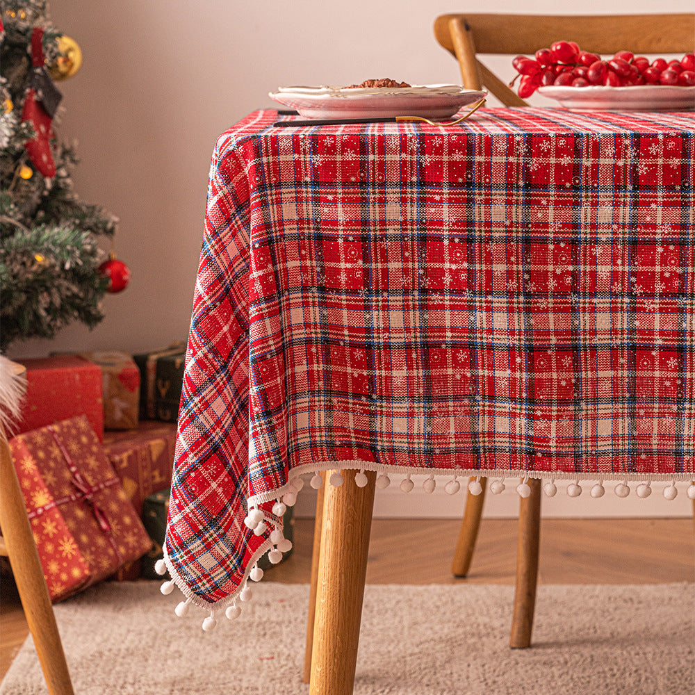 Christmas Linens: Holiday Tablecloth Red Gold Plaid