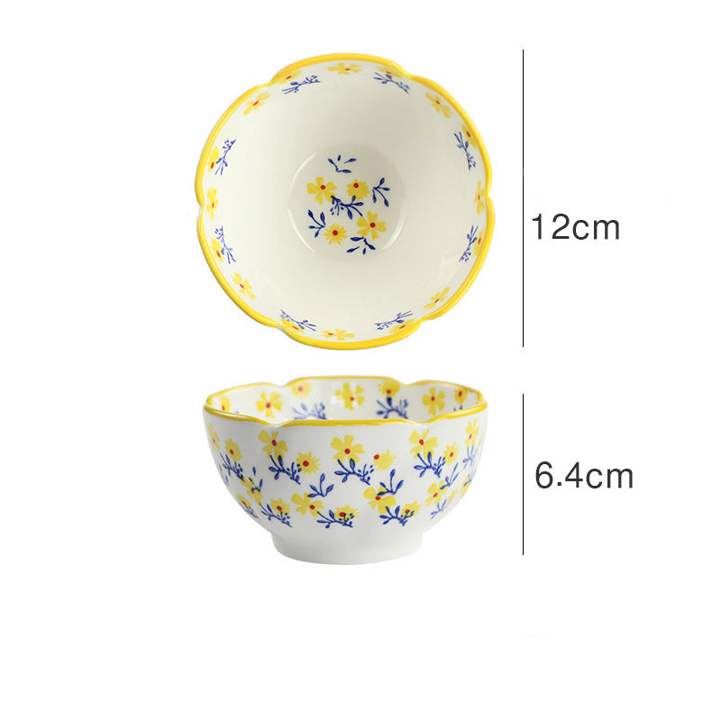 Japanese Style Small Broken Flower Ceramic Lace Rice Bowl