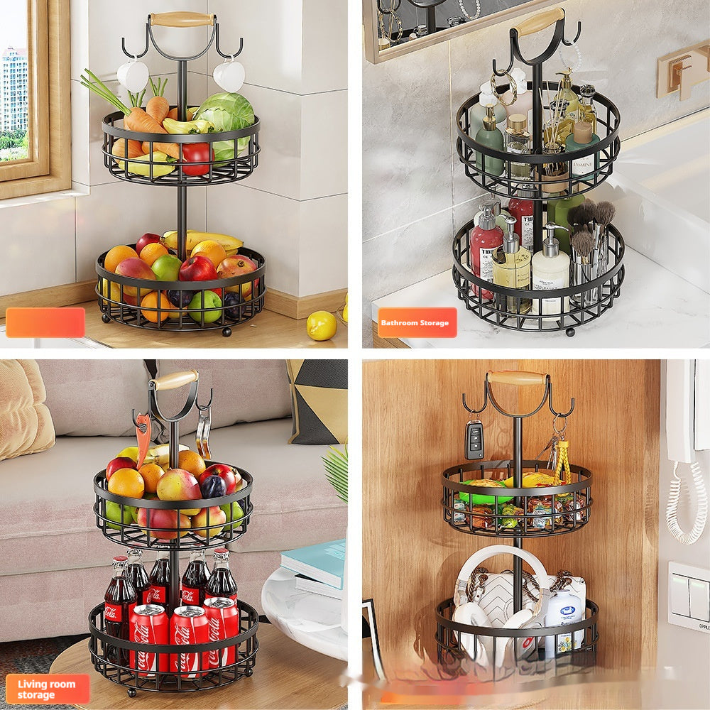 2-Tier Kitchen Fruit Basket with banana hooks