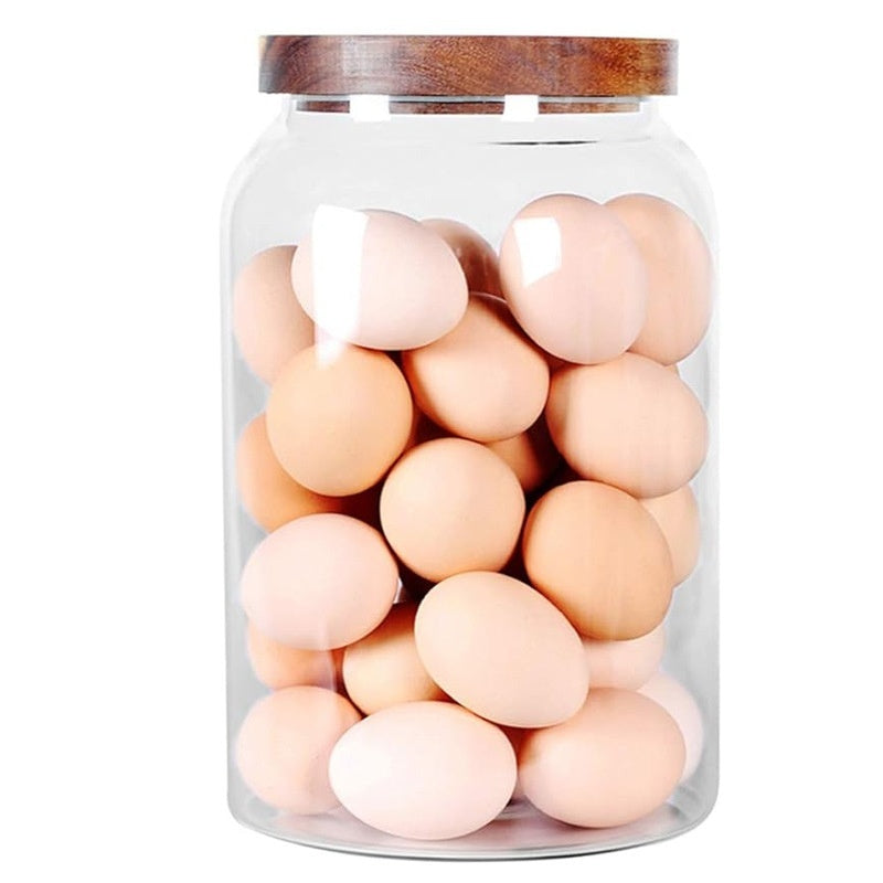 Large Capacity Glass Jar with Wood Tone Screw Top- Set of 2