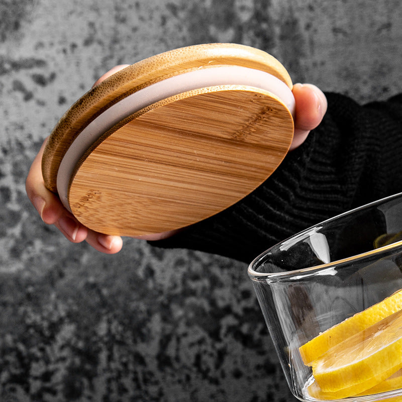 Stackable Glass Bowls with Wooden Lid