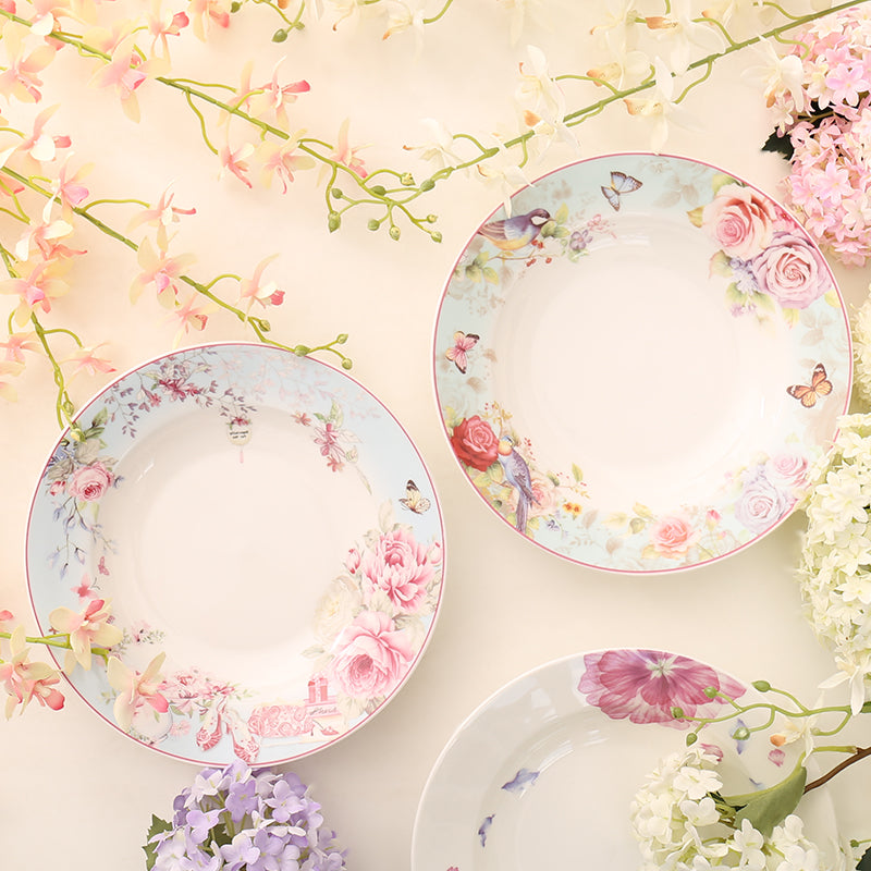 Tableware: Pink Flowers Bone China Bowl