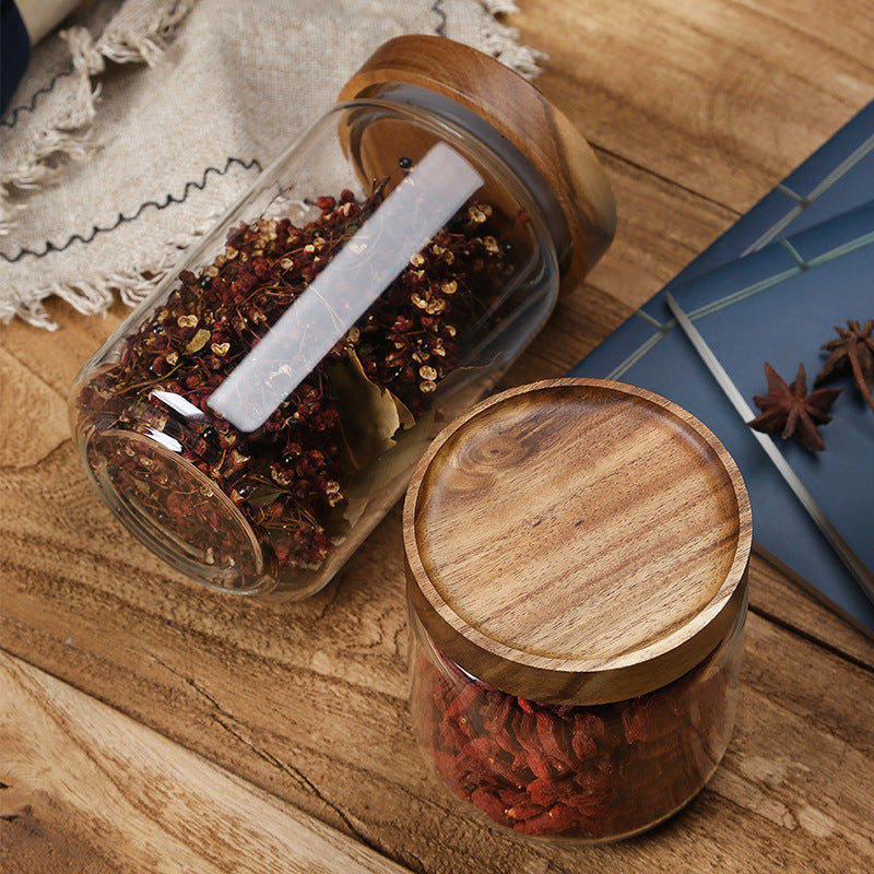 Glass Storage Jar with Acacia Wood Lid