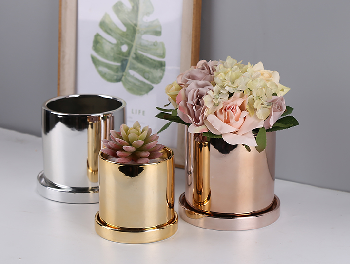 Metal Plated Ceramic flower pot