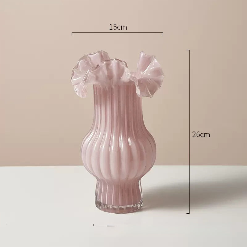 Vase-Glass with Fluted Top- Various Colors and Sizes