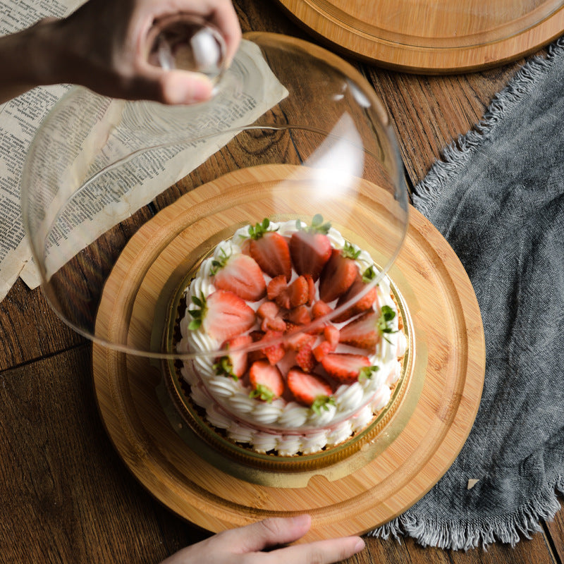 Bamboo Cake Tray with Clear Glass Dome