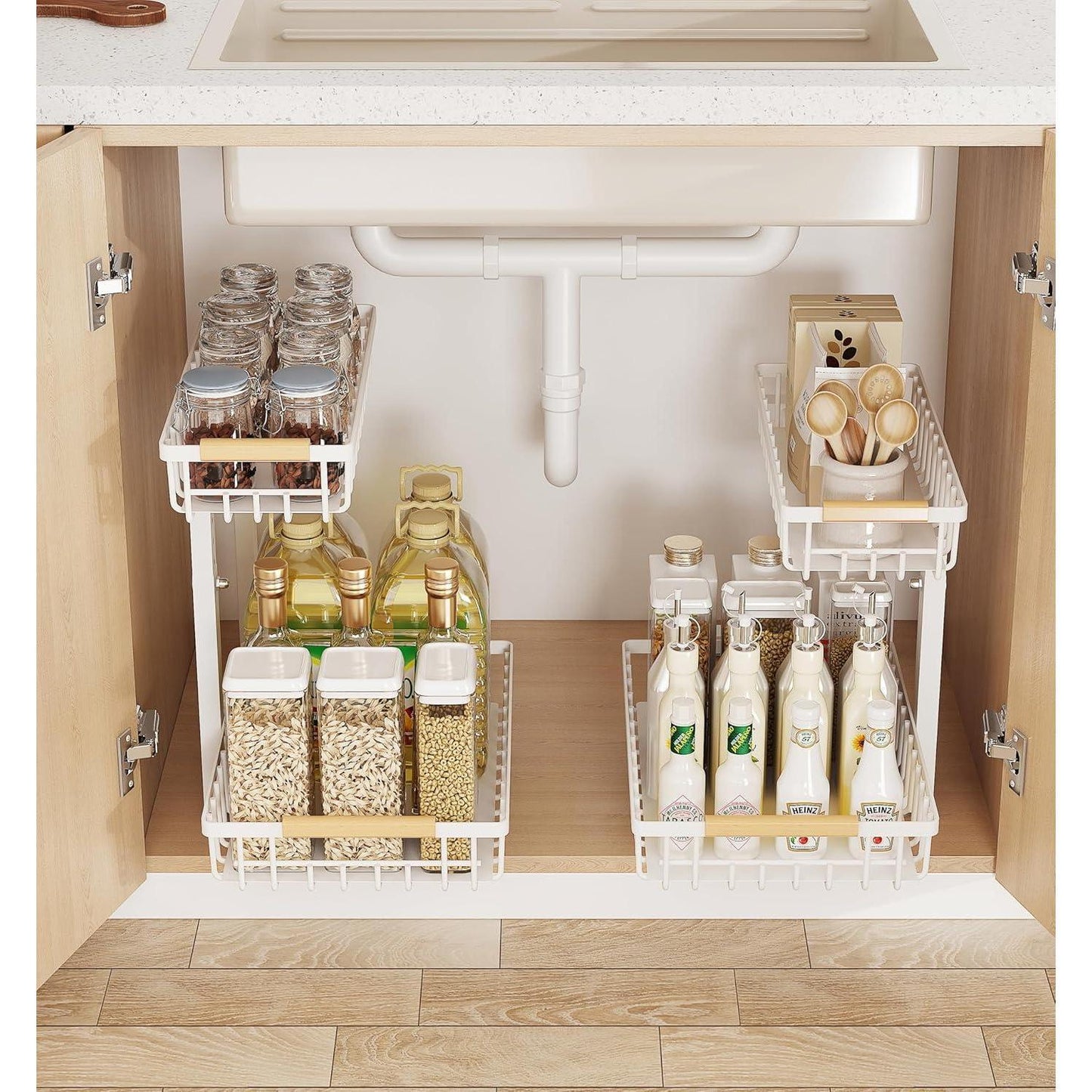 Metal Adjustable Height 2-Tier Pull-Out Storage Rack