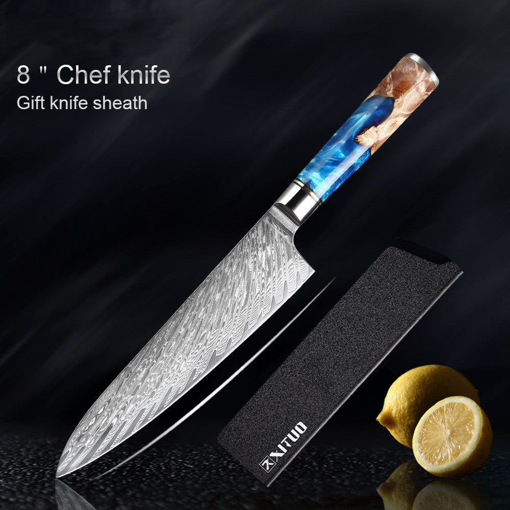 Blue & Tan Marble Japanese Chef's Knife Set