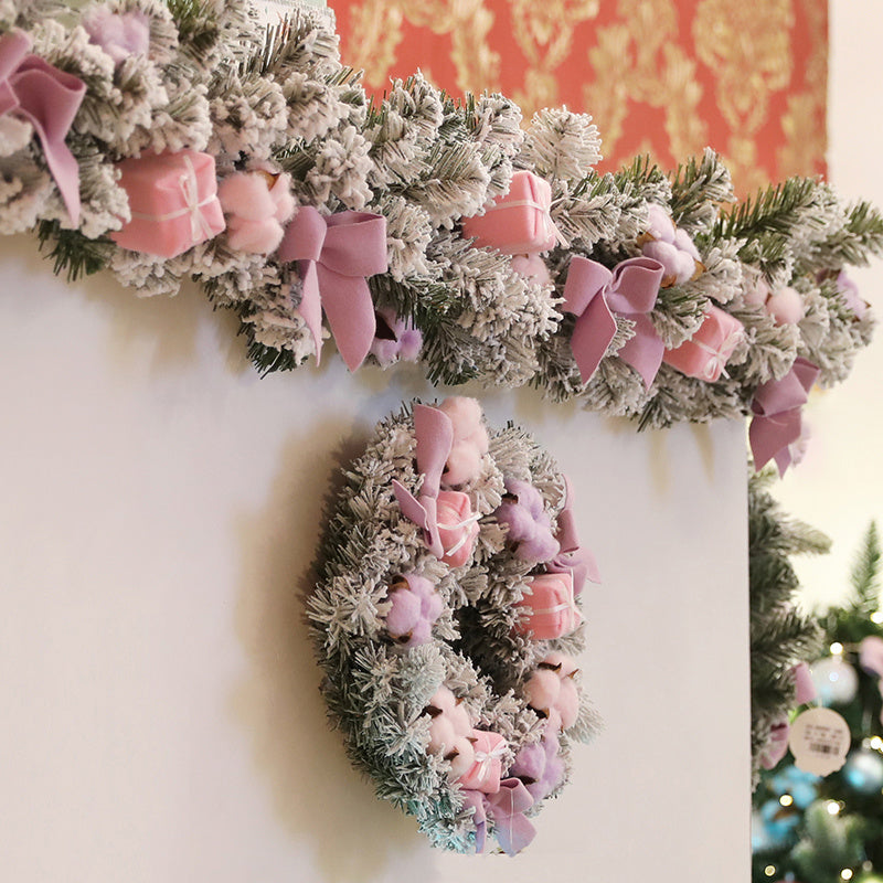 Pink & Snow Frosted Green Wreath