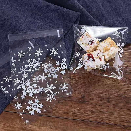 100PC Clear Plastic Snowflake Treat Bags