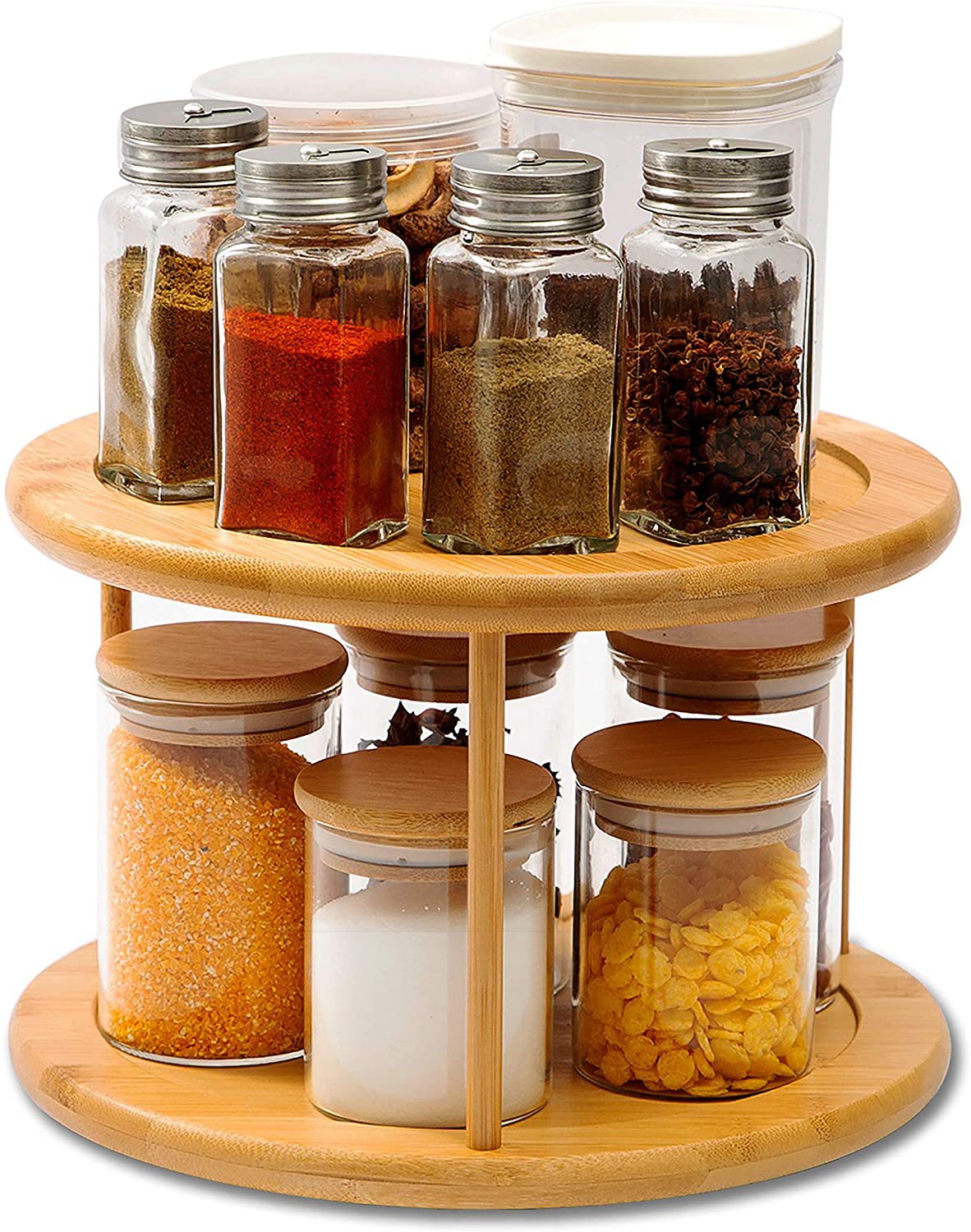 Round 2-Tier  Bamboo Turntable Spice Organizer-Supply Organizer