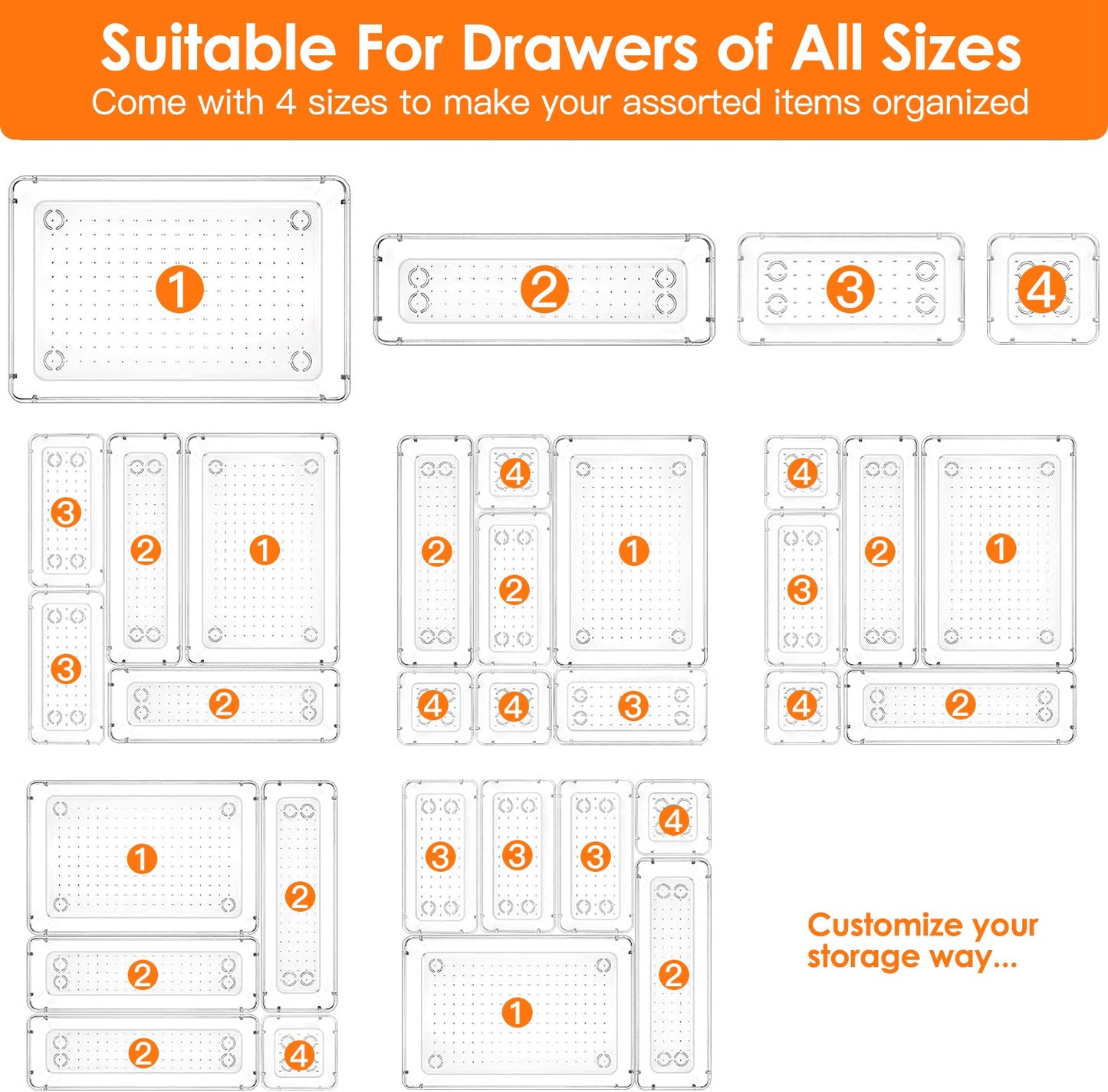 Clear Plastic Drawer Organizers-25PC