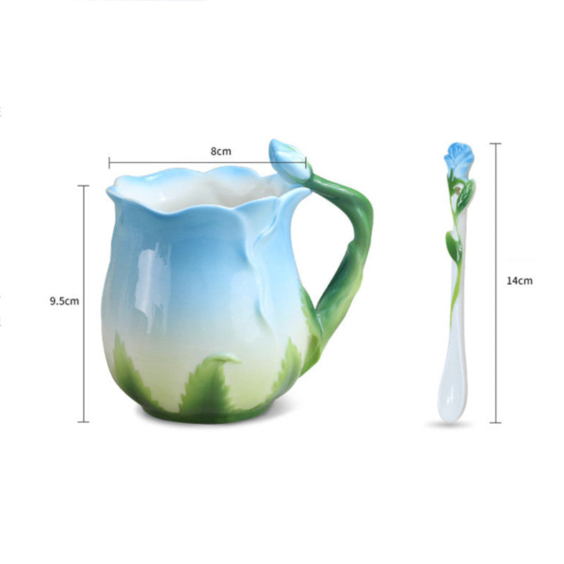 Tulip Shaped and Painted Ceramic Mug