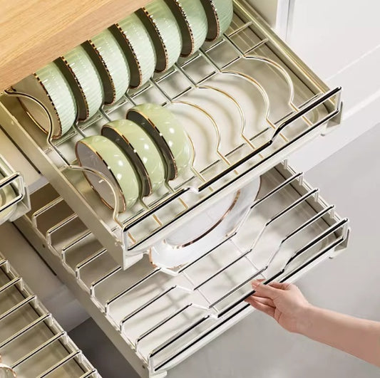 Stainless Steel Kitchen Cabinet Pull-out Drawer Type Dish Rack Storage Organizer