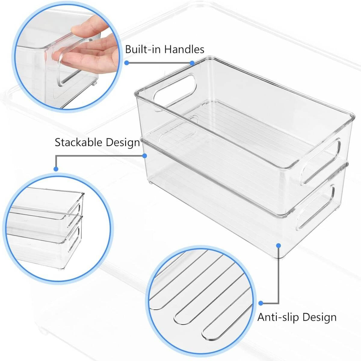 Clear Storage Containers With Handles - 6-Pack Stackable