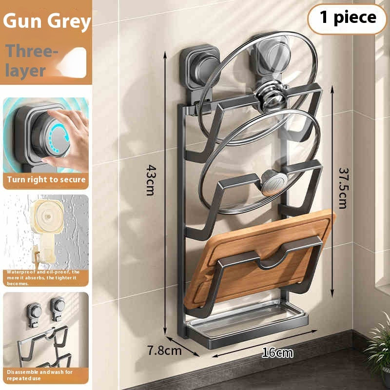 Wall Mount, Cabinet Door Mount Pot Lid Rack: Suction Cup Mount