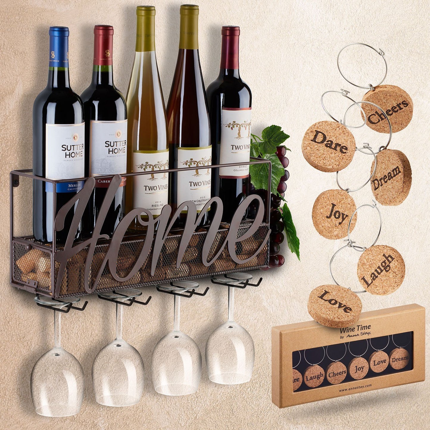 Wall Rack for Wine Bottle & Glasses