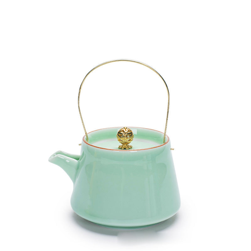 Celadon Glazed Kaolin Ceramic Teapot-Various Colors