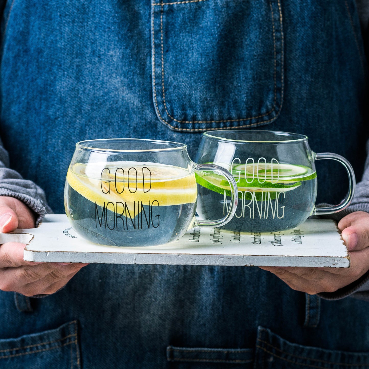 Tableware: "Good Morning" Clear Glass Mug with Handle