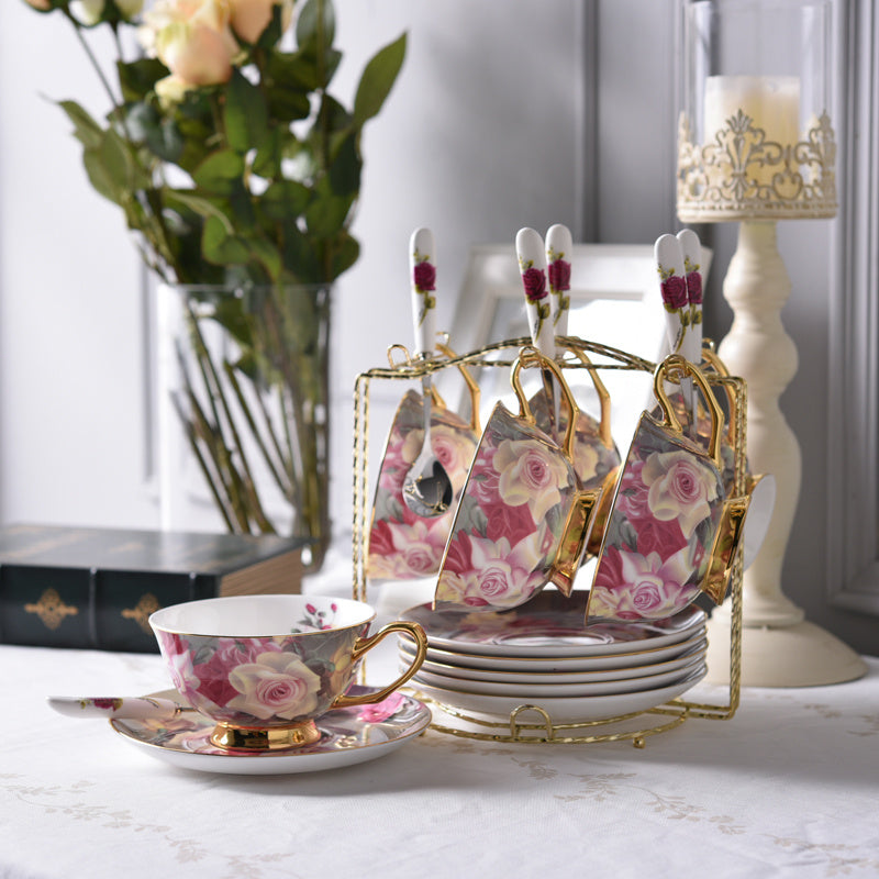 Floral & Gold Bone China Cup Set