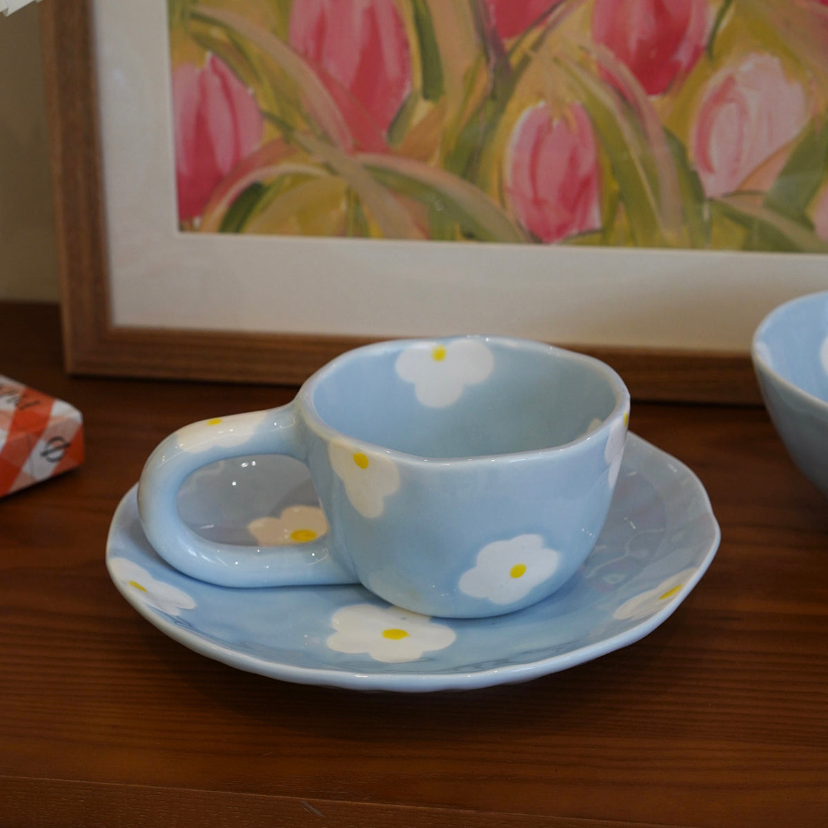 Tableware: 3PC Ceramic Painted Flower Plate, Bowl & Mug