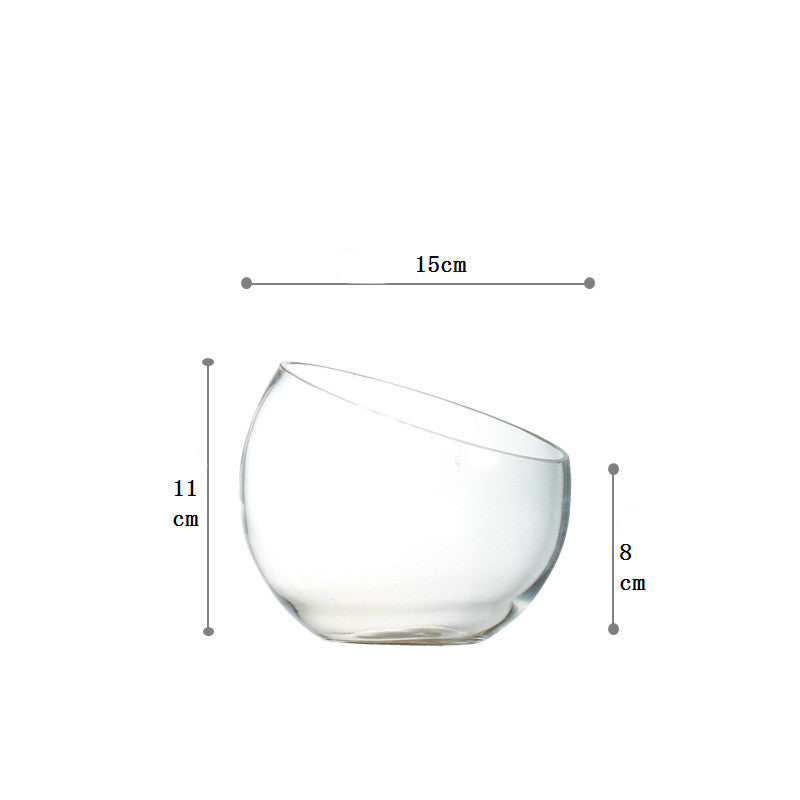 Tilted Round Glass Bowl with Beveled Mouth